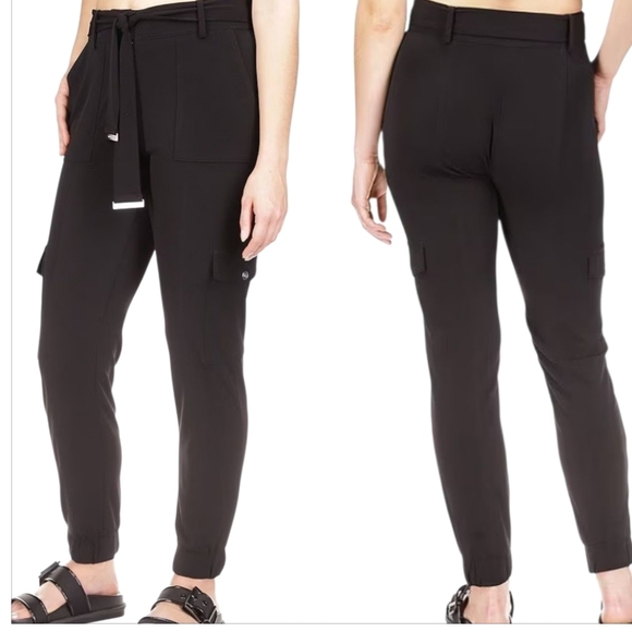 NWT Michael Kors NWT Black Cargo Pants High Waist Relaxed Jogger L - Picture 2 of 12